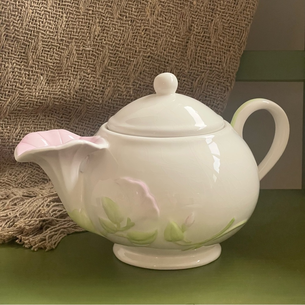 Vintage 1980s Teleflora Morning Glory Teapot Pink Flower Spout